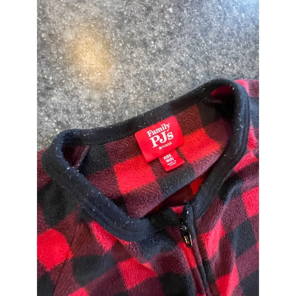 Pajamas PJs Kids M 8 Flannel One-Piece Red Black Buffalo Plaid Zip Macy's